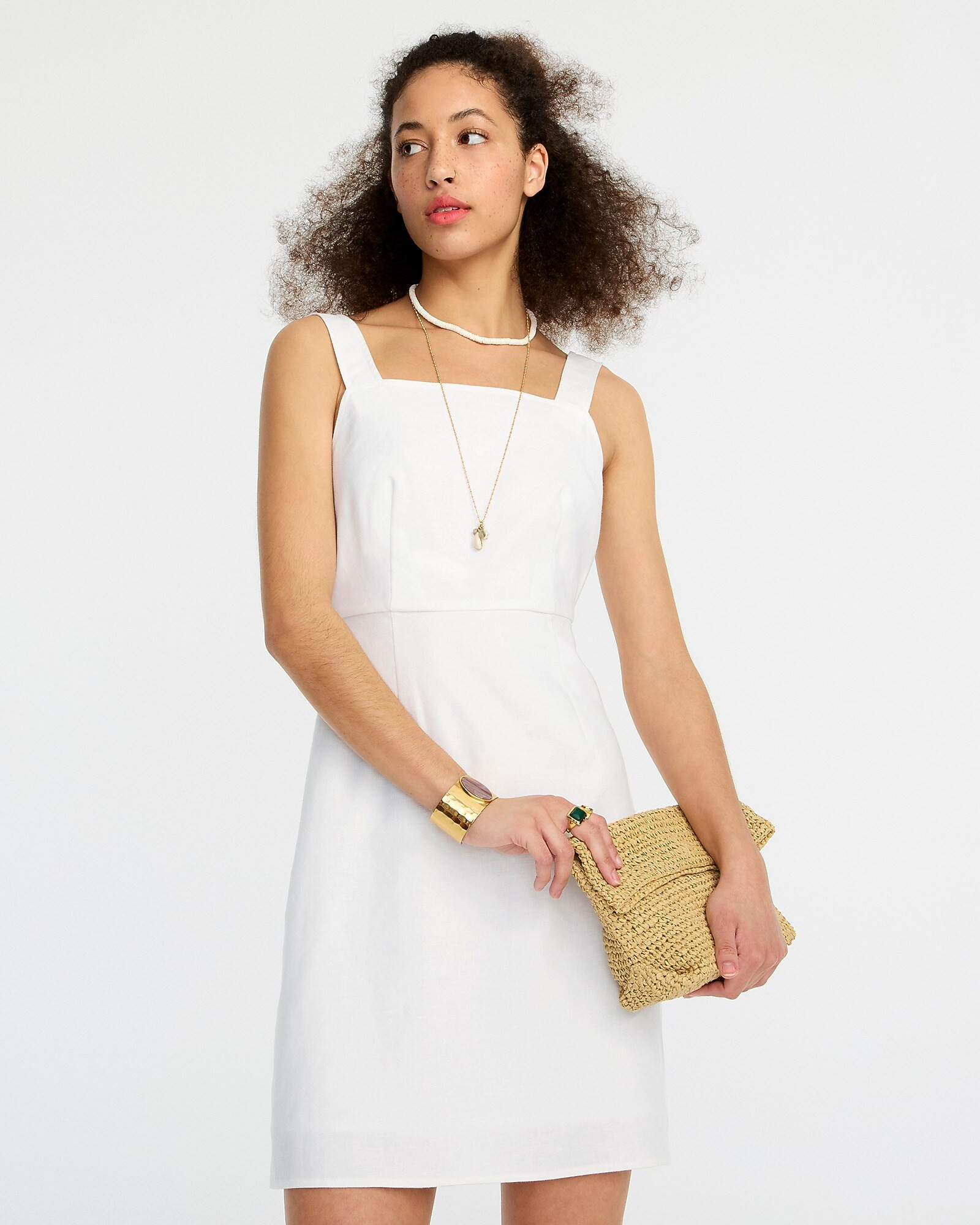 Squareneck A-line dress in stretch linen blend | J. Crew US