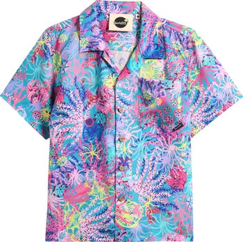 Kids' Coral Print Short Sleeve Button-Up Shirt | Nordstrom