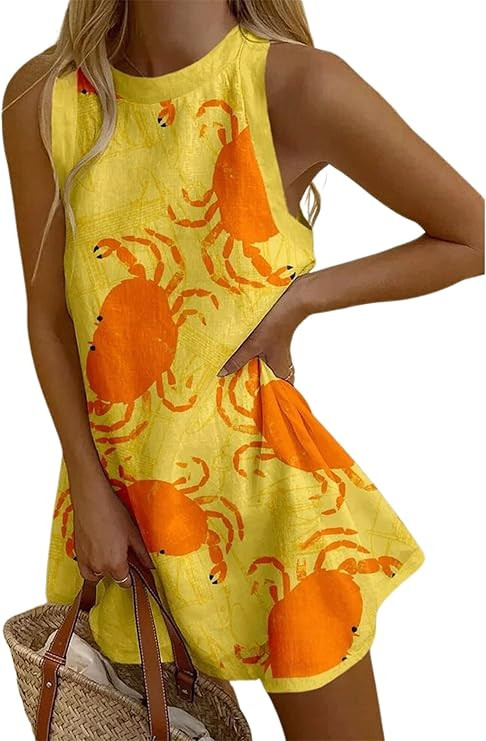 Thopavenoir Women’s Sleeveless Tank Dress Y2k Lobster Graphic Halter Neck Mini Dresses Casual L... | Amazon (US)