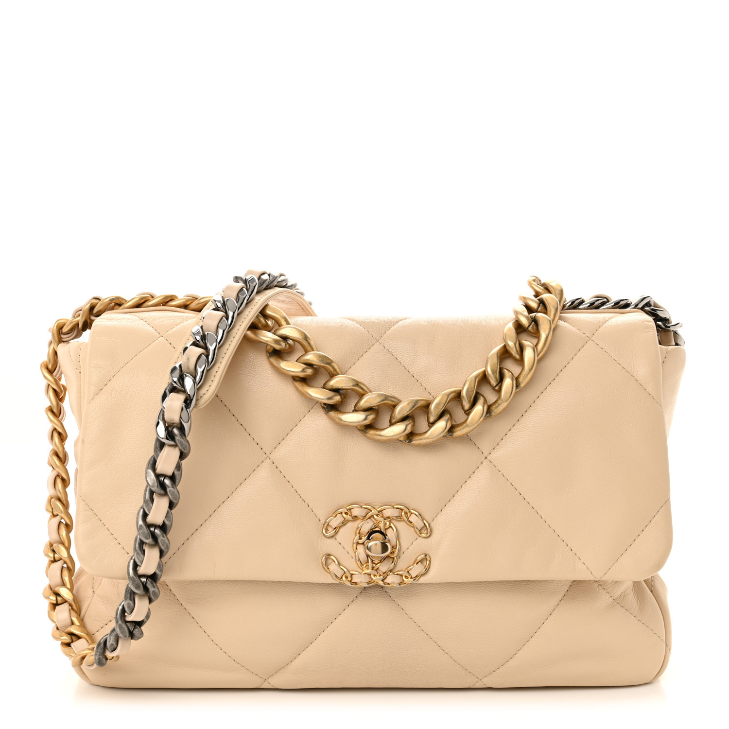 Lambskin Quilted Large Chanel 19 Flap Light Beige | FASHIONPHILE (US)
