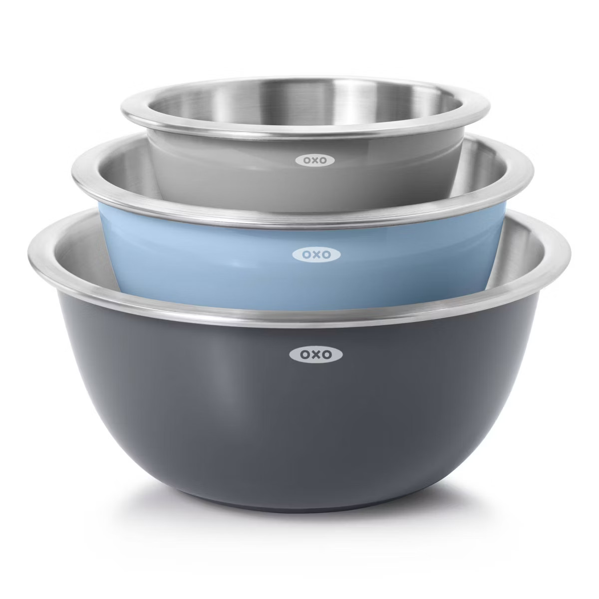 OXO 3pc Insulated Stainless Steel Mixing Bowl Set - Gray: Dishwasher-Safe, 5 qt, 3 qt, 1.5 qt, No... | Target
