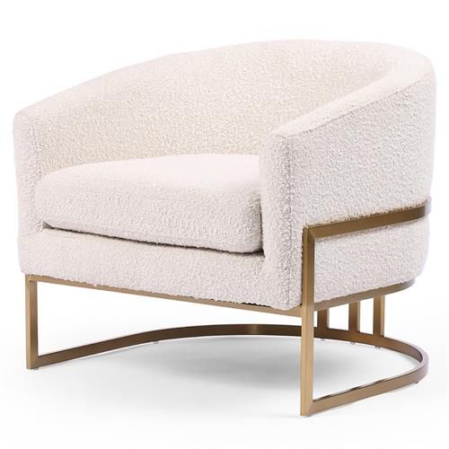 Crowley Hollywood Regency Off White Performance Boucle Gold Steel Barrel Chair | Kathy Kuo Home