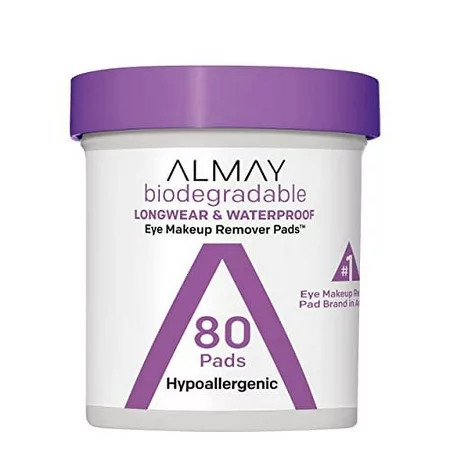 Eye Makeup Remover Pads by Almay Biodegradable Longwear & Waterproof Hypoallergenic Cruelty Free Fragrance Free Cleansing Wipes 80 Pads (Pack of 1) | Walmart (US)