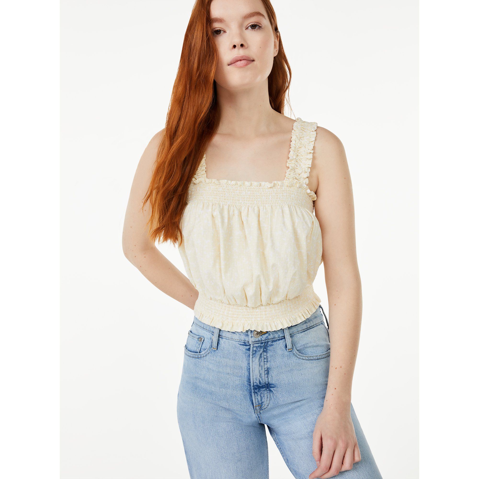 Free Assembly Women's Smocked Cropped Tank Top | Walmart (US)