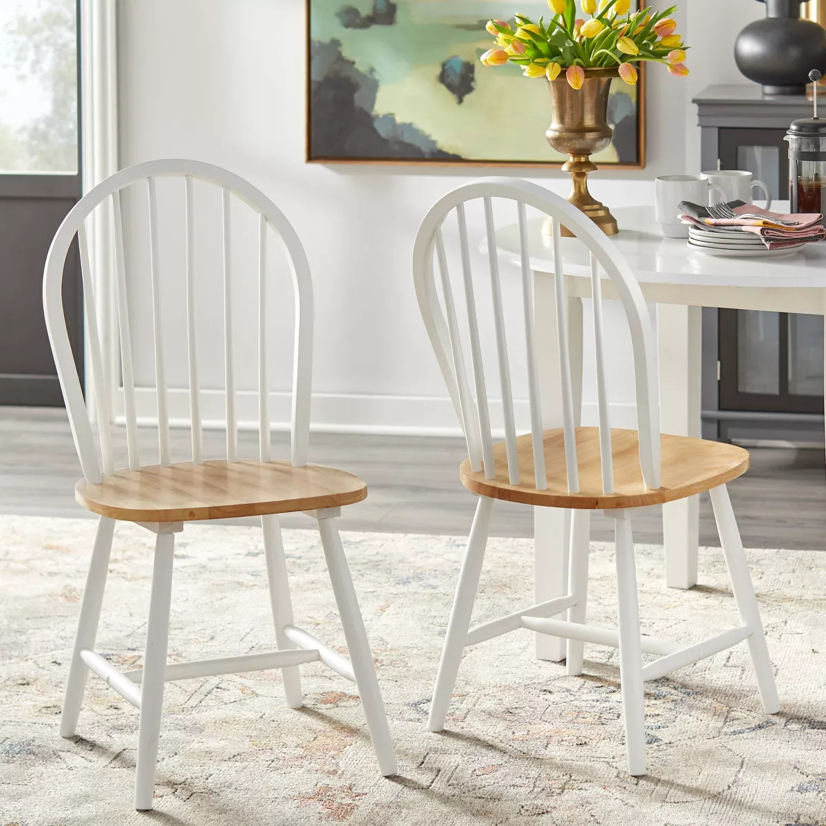 Buylateral Set of 2 Farmhouse Solid Wood Spindle Windsor Dining Chairs | Target