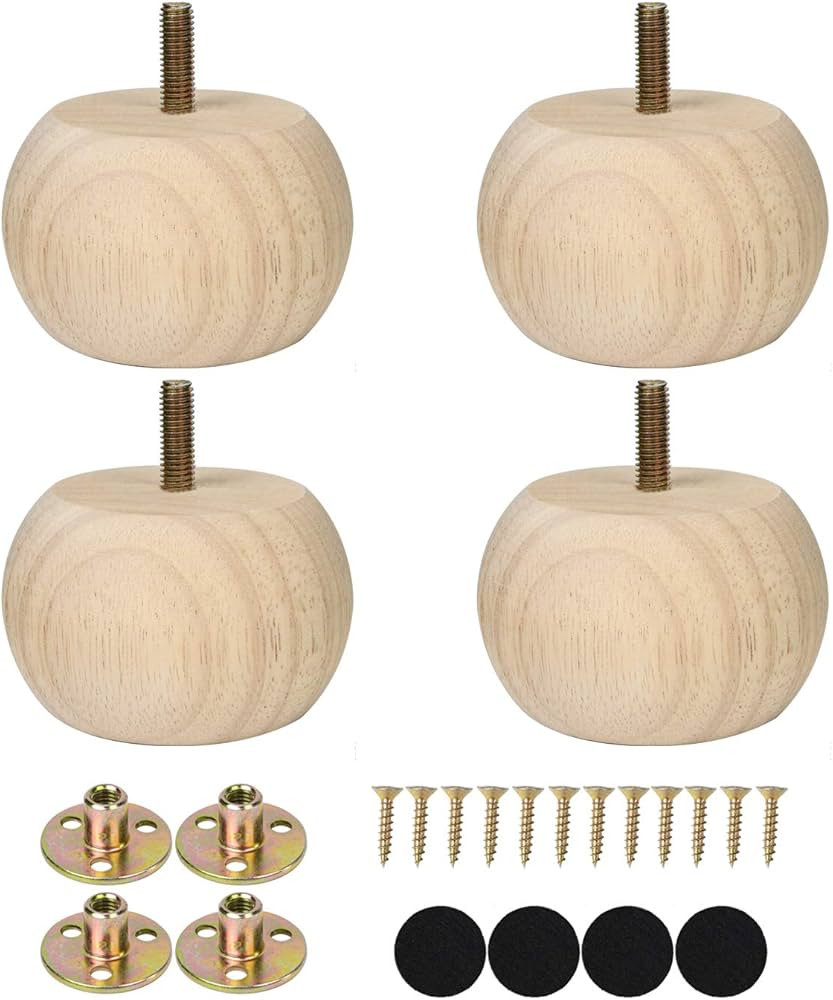 2 Inch Bun Feet for Furniture Unfinished Solid Hardwood Round Ottoman/Couch/Sofa Legs Set of 4 | Amazon (US)