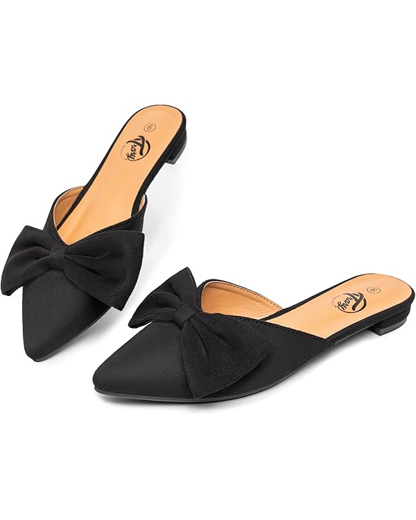 Trary Women's Black Bow Pointed Toe Mules, Modern Mule, Size 5 | Amazon (US)