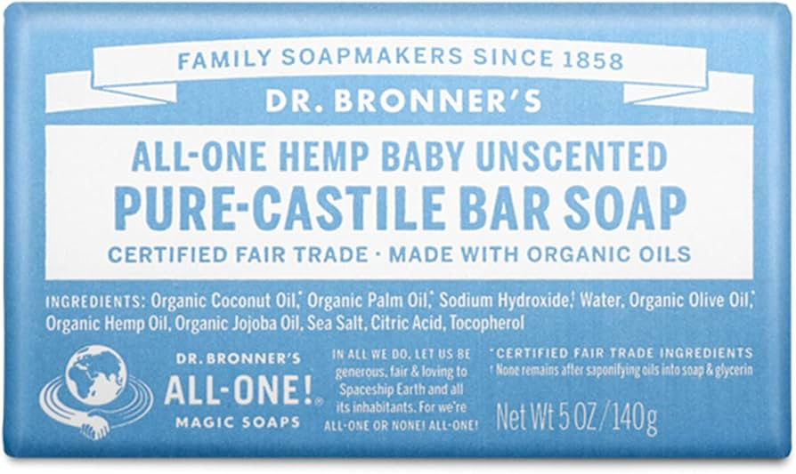 Dr. Bronner's - Pure-Castile Bar Soap (Baby Unscented, 5 ounce) - Made with Organic Oils, For Fac... | Amazon (US)