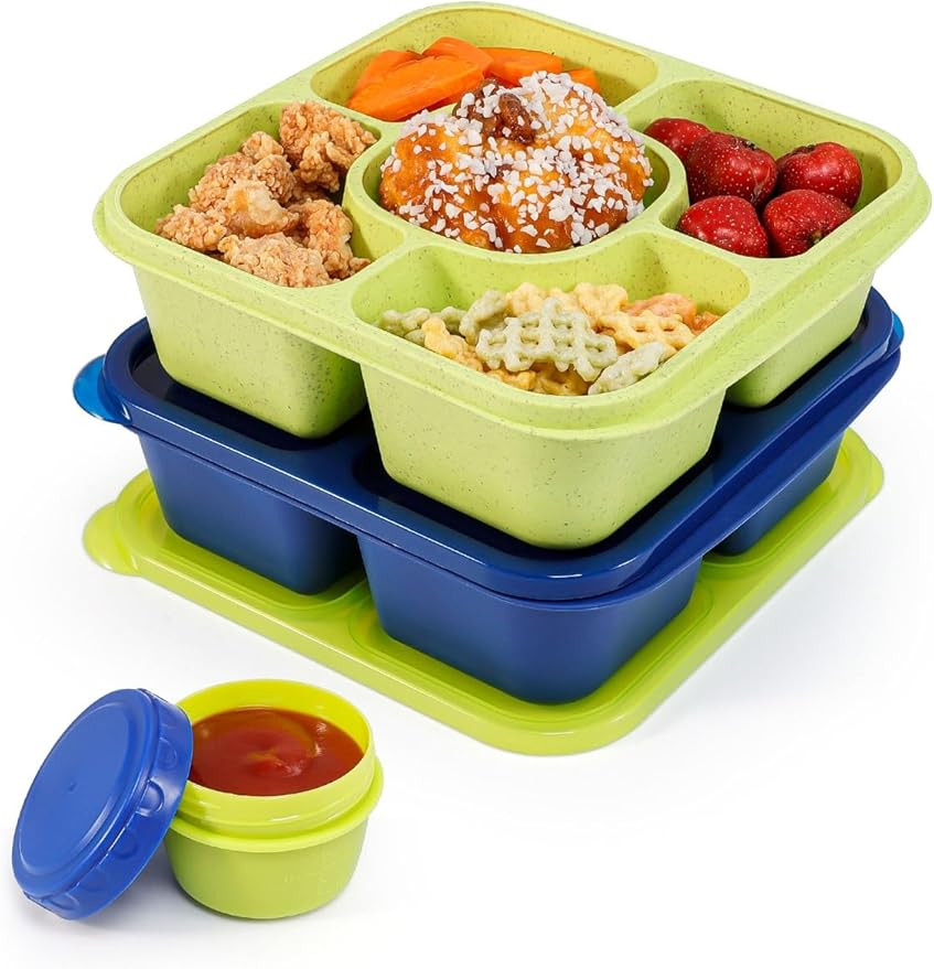 Original Lunchable Snack Containers - 5 Compartments Bento Snack Boxes with 1 Leakproof Small Con... | Amazon (US)