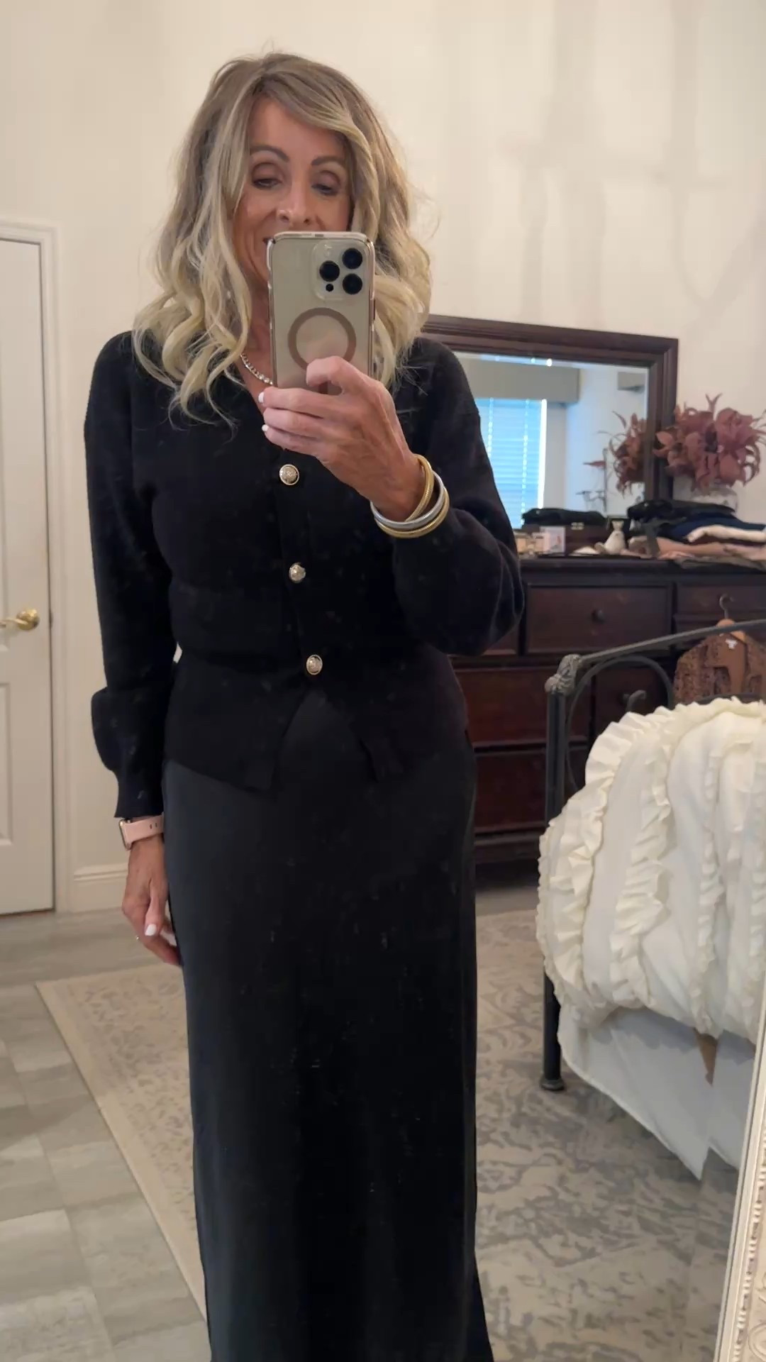 Holiday outfit idea! When in doubt go for a monochromatic look. This is a money look; looks expensive but it’s not. Works for any holiday occasion. 
Holiday outfit ideas, dinner outfit 

#LTKOver40