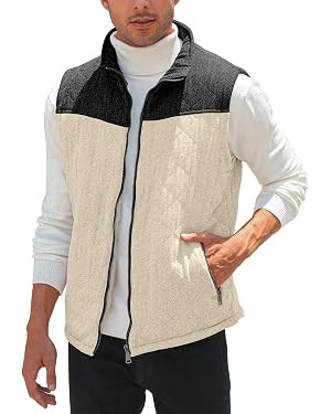 Men's Quilted Fleece Vest Stand Collar Full Zip Outdoor Warm Waistcoat Sleeveless Casual Outwear ... | Amazon (US)