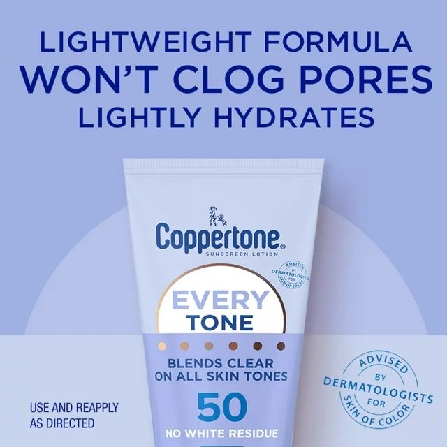 Coppertone Every Tone Sunscreen Lotion SPF 50, Rubs on Clear Sunscreen, 7 fl oz Tube | Walmart (US)