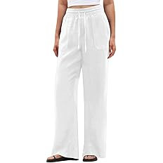 SEMARO Wide Leg Palazzo Pants for Women Casual Drawstring Flowy Beach Linen Trousers with Pockets... | Amazon (US)