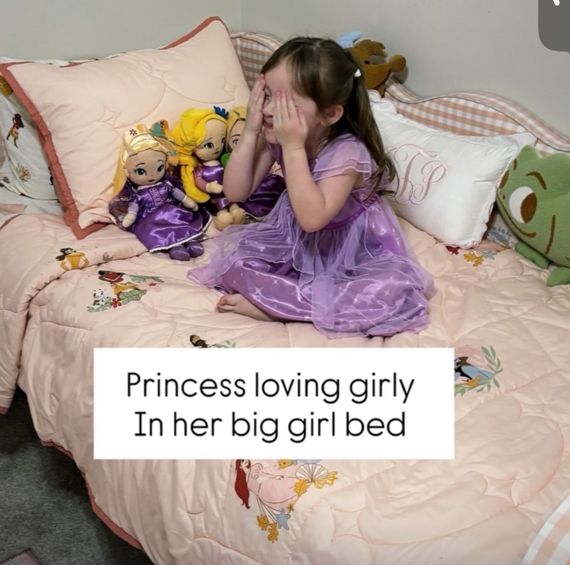 New big girl bed. We tried the viral scalloped gingham trundle bed, once it was back in stock I linked the exact one I used. She wanted a princess themed room. The bed is together and working on getting the cute fixtures and wall hangings. Here’s all the things I’ve been buying for her room so far. #disneyprincess

#LTKKids #LTKmomlife #LTKBaby