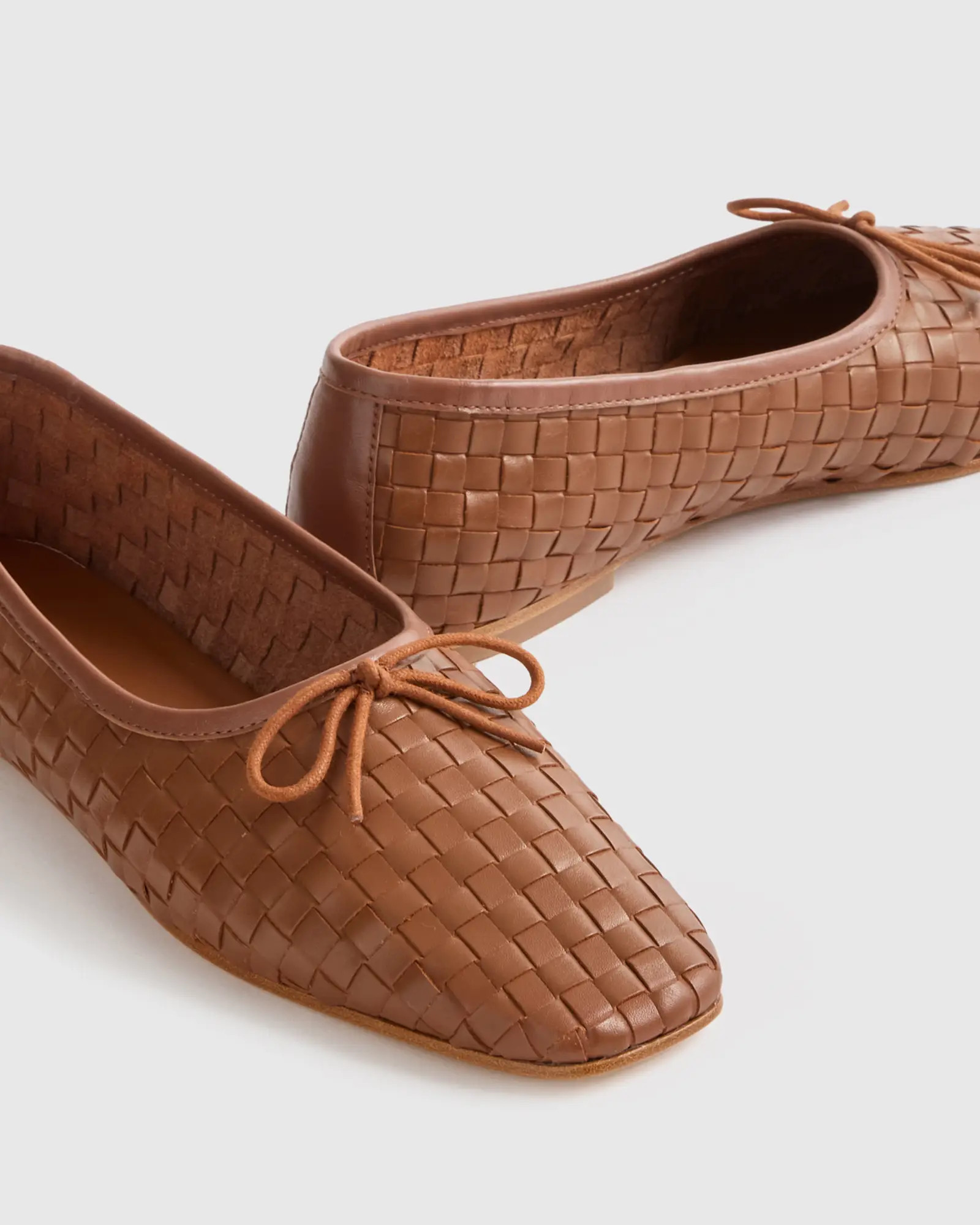 Italian Leather Handwoven Square Toe Ballet Flat in Cognac | Quince