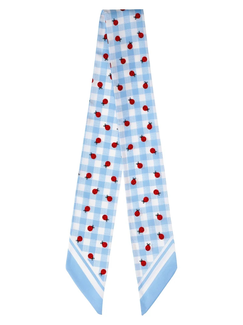 No Boundaries Women's Skinny Scarf Wrap, Sky Gingham and Ladybugs | Walmart (US)