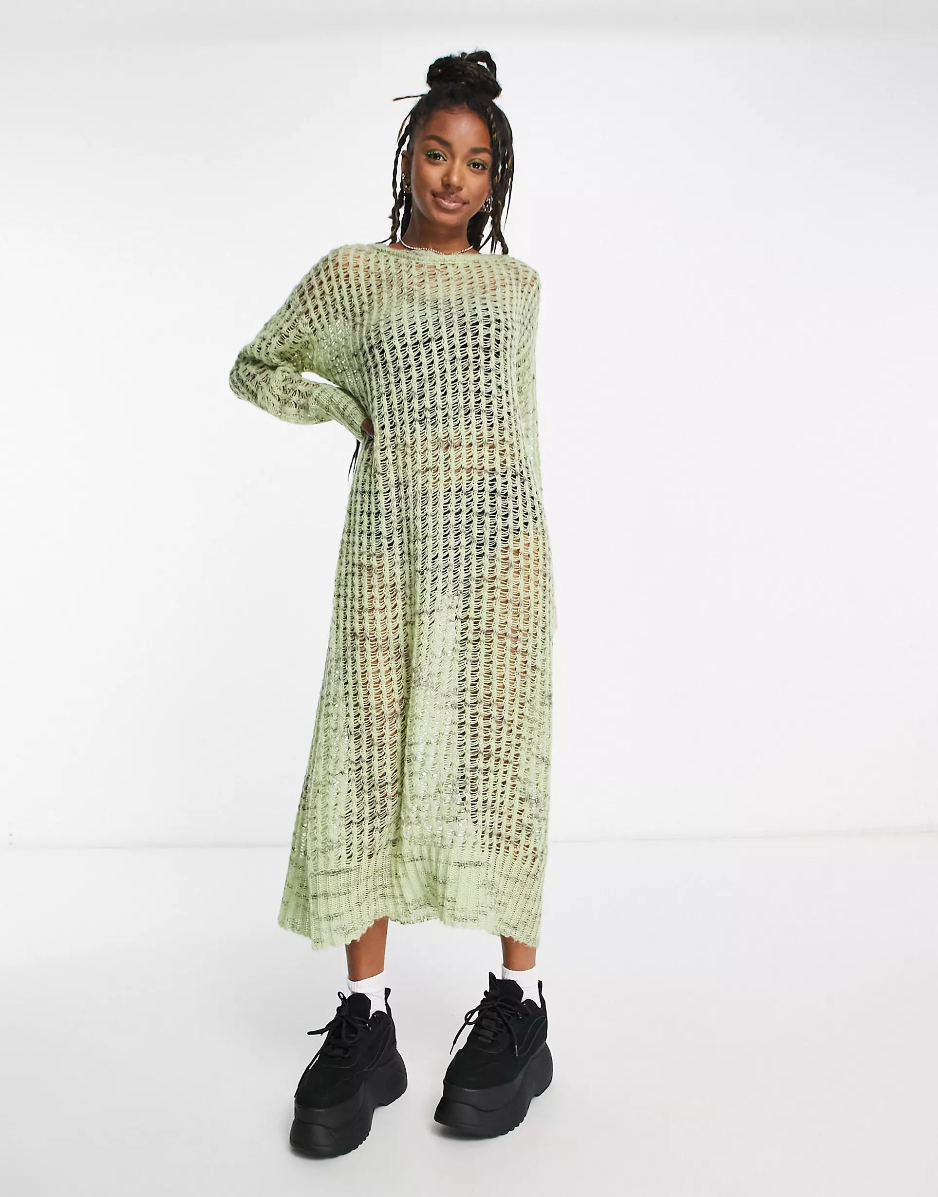 COLLUSION oversized open knit sweater dress in lime space dye | ASOS (Global)