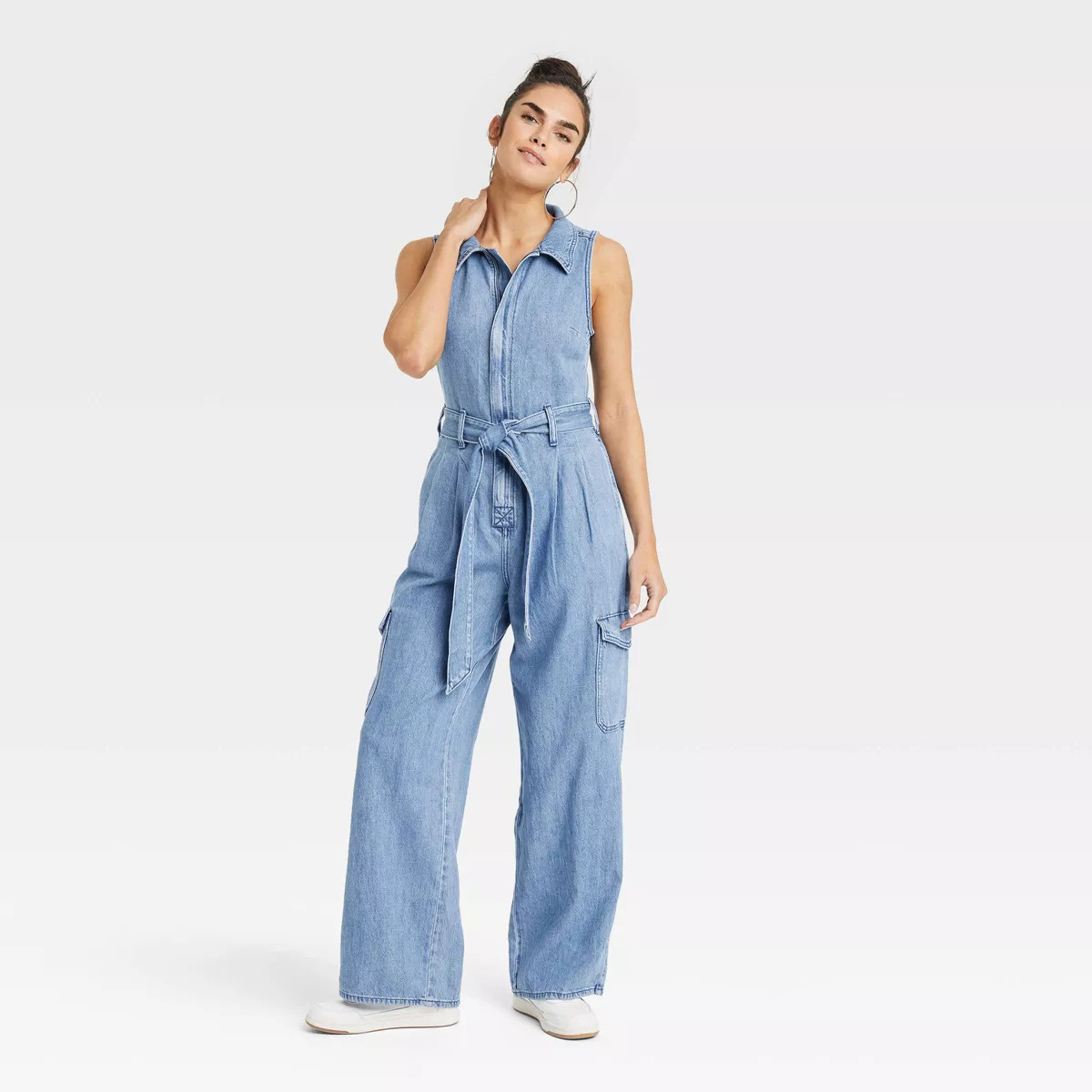 Women's Denim Cargo Jumpsuit - Universal Thread™ Medium Wash 10 | Target