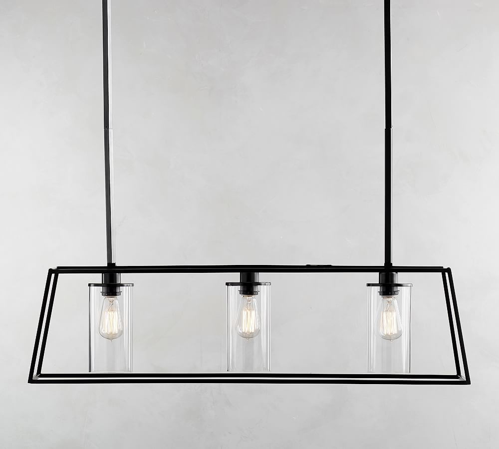 Zaire Linear Iron Chandelier, Bronze, 39"" Long x 9"" Wide | Pottery Barn (US)