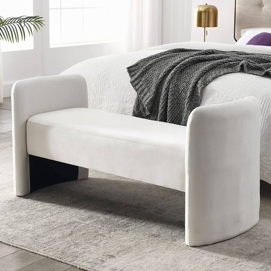 Amazon.com: LETESA Velvet Fabric Ottoman Bench, 52'' Upholstered Bedroom Stool, End of Bed Bench,... | Amazon (US)