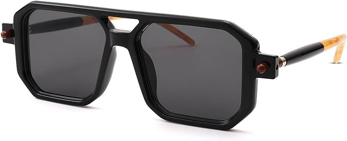 NULOOQ Vintage Aviator Sunglasses for Women – Men Retro 70s Flat Square Sun Glasses Trendy Styl... | Amazon (US)