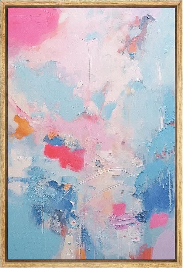 SIGNFORD Framed Canvas Print Wall Art Pink Baby Pastel Blue Landscape Abstract Geometric Illustra... | Amazon (US)