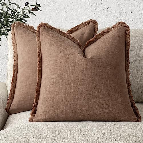 Foindtower Set of 2 Decorative Linen Fringe Throw Pillow Covers Cozy Farmhouse Boho Cushion Cover with Tassels Soft Accent Pillowcase for Couch Sofa Bed Living Room Home Decor 20×20 Inch Rust | Amazon (CA)