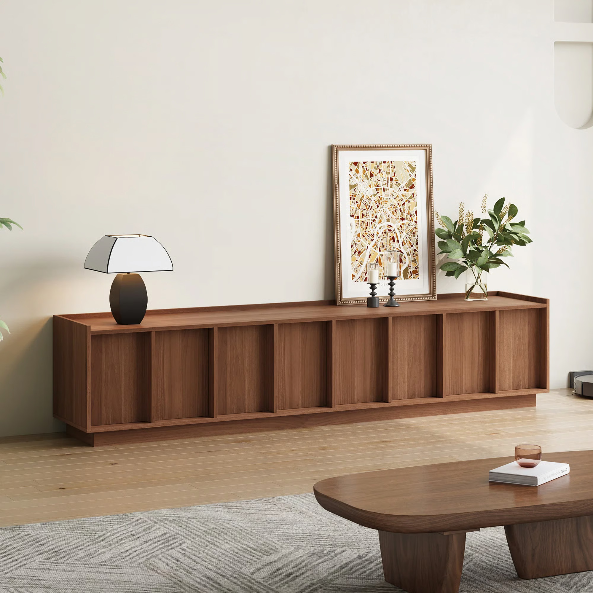 78.74" Modern TV Stands with Brown Wood Grain,Mid Century Media Console With 4 Cabinets | Wayfair North America