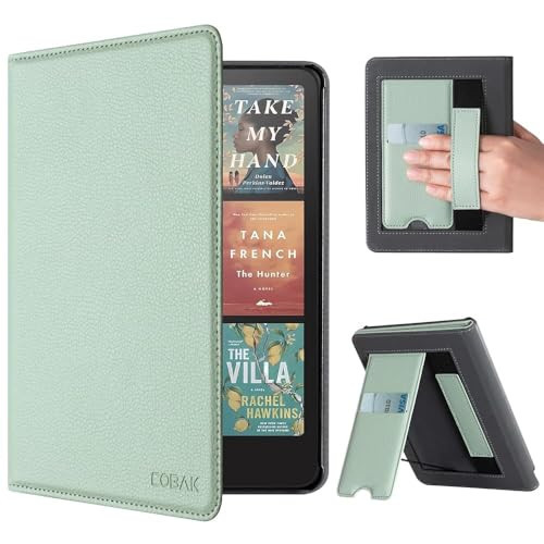 CoBak Case with Stand for Kindle Paperwhite 12th Gen 2024 Released (7") & Kindle Colorsoft Signature Edition - Durable PU Leather Cover with Auto Sleep Wake, Card Slot, Hand Strap Feature, Sage Green | Amazon (US)