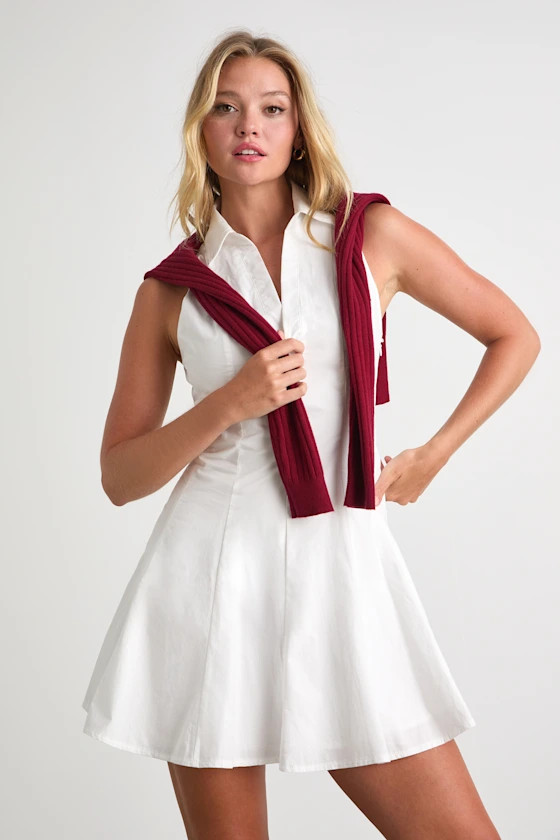 Zenley White Collared Skater Mini Dress | Lulus