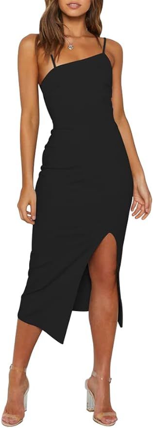 OWIN Women's Adjustable Spaghetti Straps Sleeveless High Waist Split Midi Bodycon Cocktail Party ... | Amazon (US)