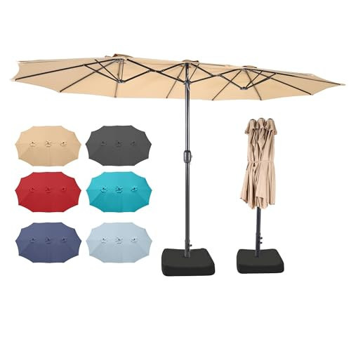 Bigroof 15ft Patio Umbrella with Base, 10-Year-No-Fade Large Outdoor Double-Sided Market Umbrella with UPF50+Terylene Polyester Fabric and Crank for Poolside Garden Deck Backyard Beach Pools | Amazon (US)
