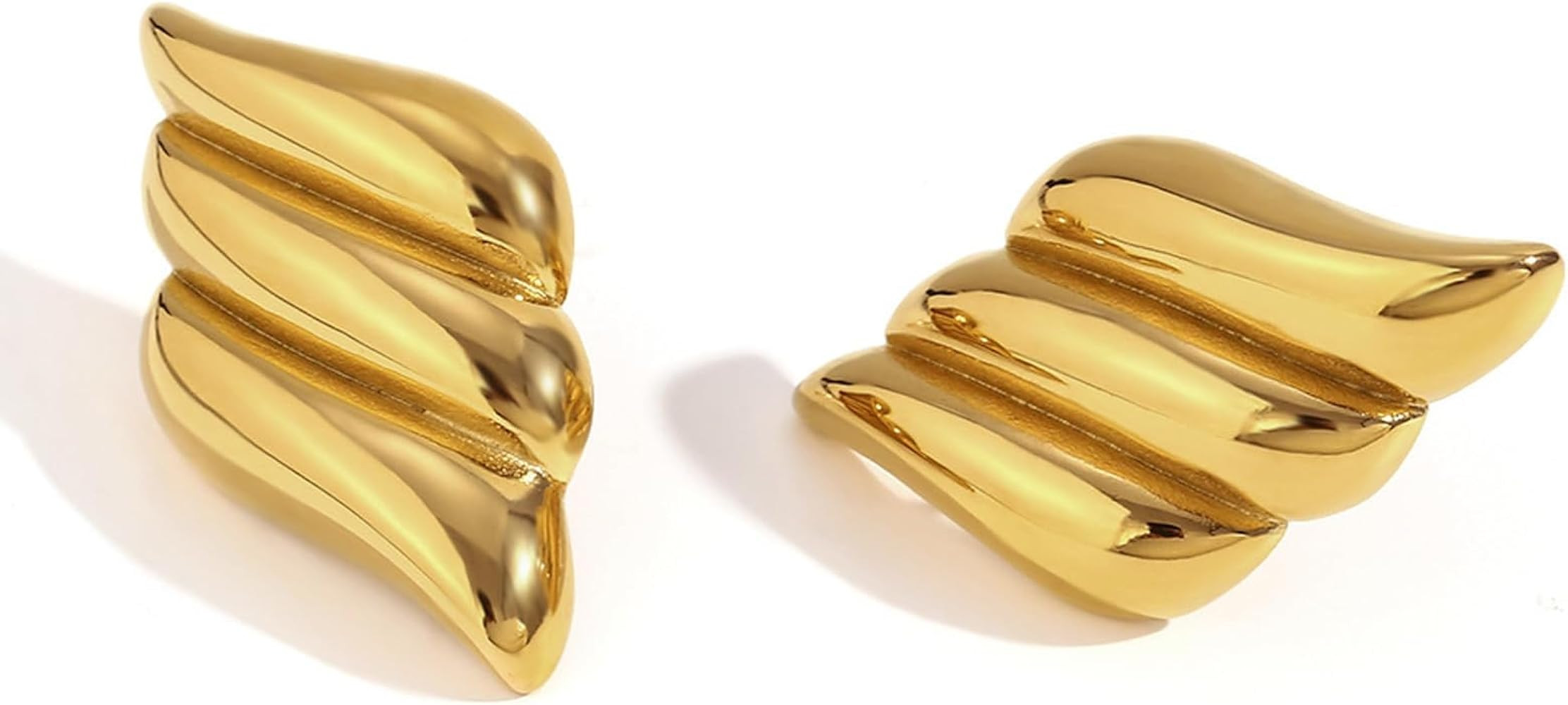 Gold Statement Earrings for Women Trendy, Chunky Gold Earrings Big Shell Wings Textured Dome Earr... | Amazon (US)