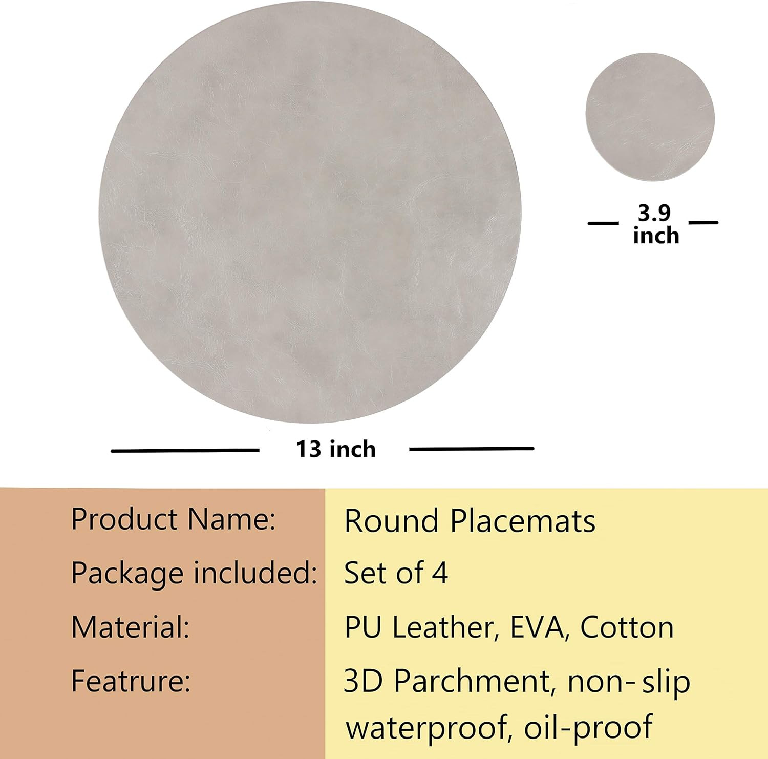 Jovono Set of 4 Faux Leather Round Placemats and Coasters, Coffee Mats Kitchen Table Mats, Waterp... | Amazon (US)