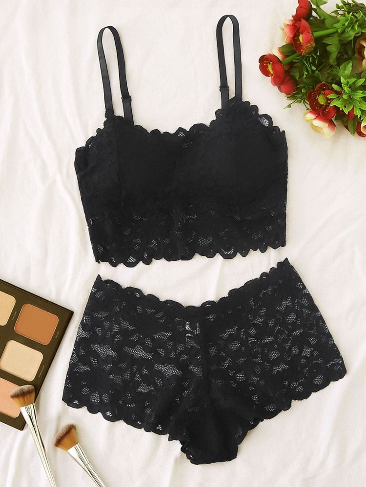 Floral Lace Cami Top & Panty Lingerie Set | SHEIN