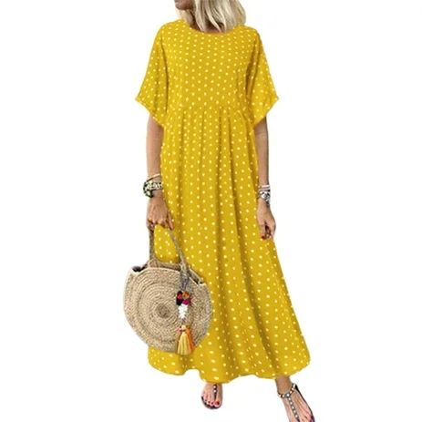 ZANZEA Womens Polka Dot Short Sleeve Long Dresses Baggy Kaftan Maxi | Walmart (US)