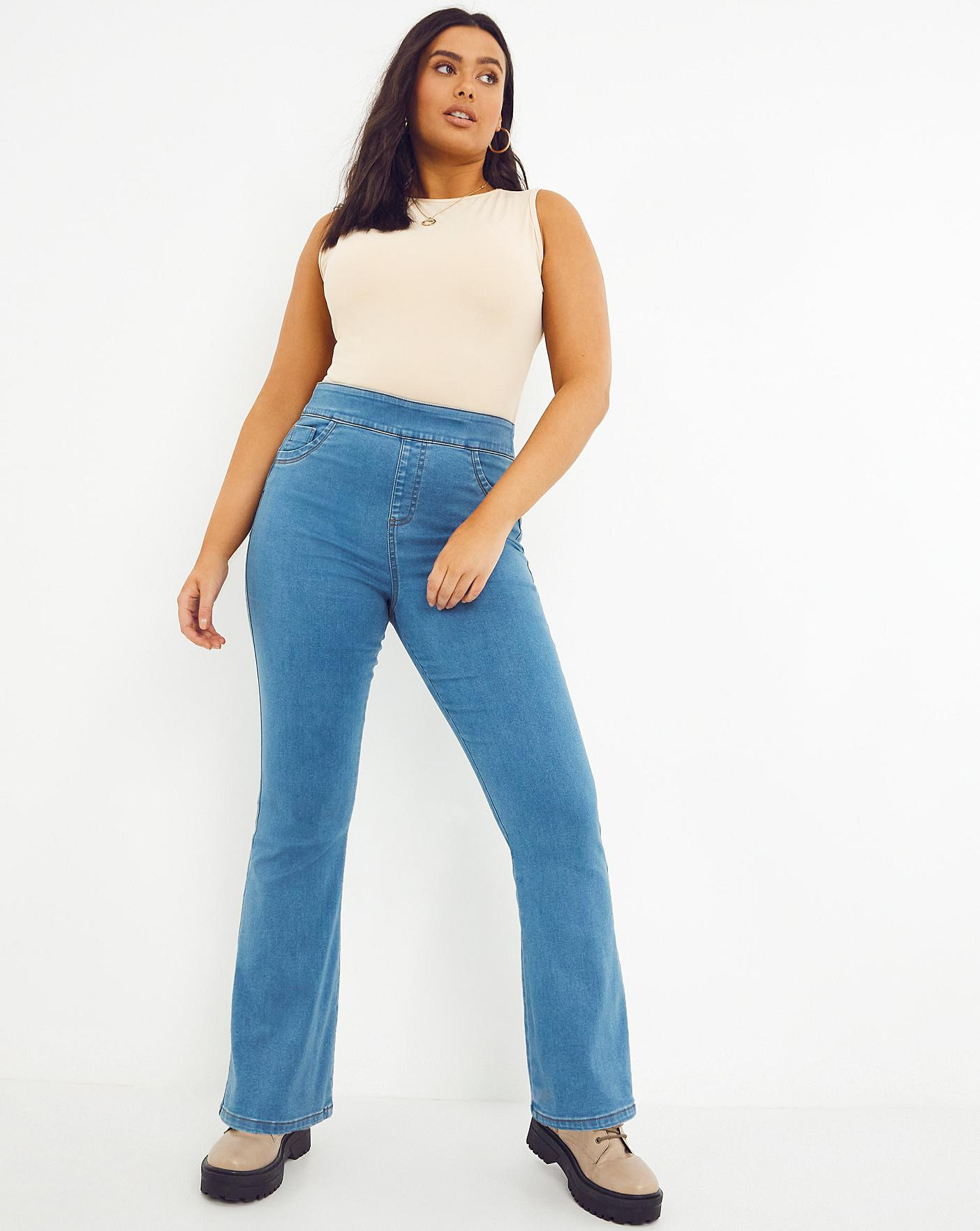Sculpt & Define Mid Blue Bootcut Jeggings | Simply Be (UK)