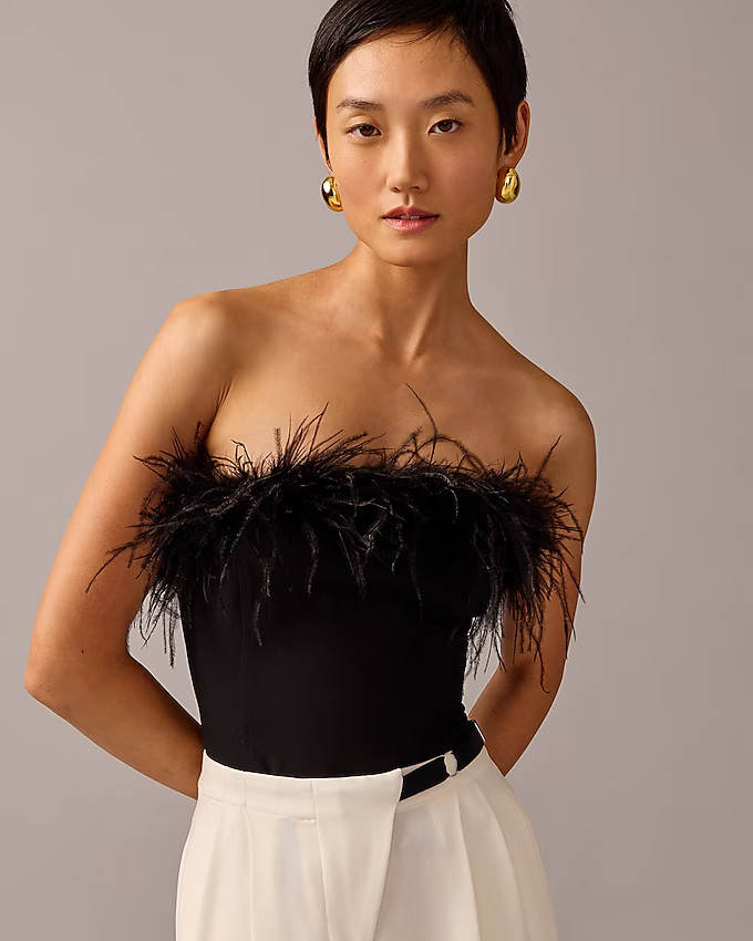 Limited-edition Anna October© X J.Crew feather-trim strapless top | J. Crew US