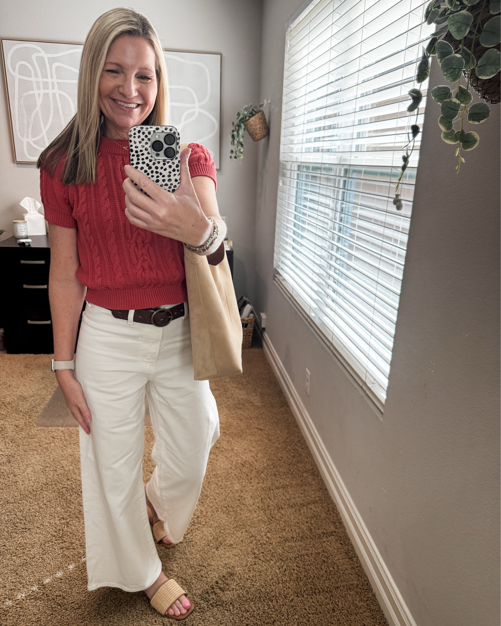 Warmer temps are back here this week so it’s the perfect time to break out the white jeans. This is the Target sailor style from last year. 

My coral sweater is from Old Navy and is the perfect transition piece into Spring. 

My new woven sandals are Target and work for narrow feet like mine. I did size down one full size. 

My suede bag is my newest favorite I’ve shared a ton lately from Target. 

#LTKOver40 #LTKootd #LTKWorkwear