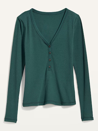 Fitted Long-Sleeve Rib-Knit Henley Top for Women | Old Navy (US)