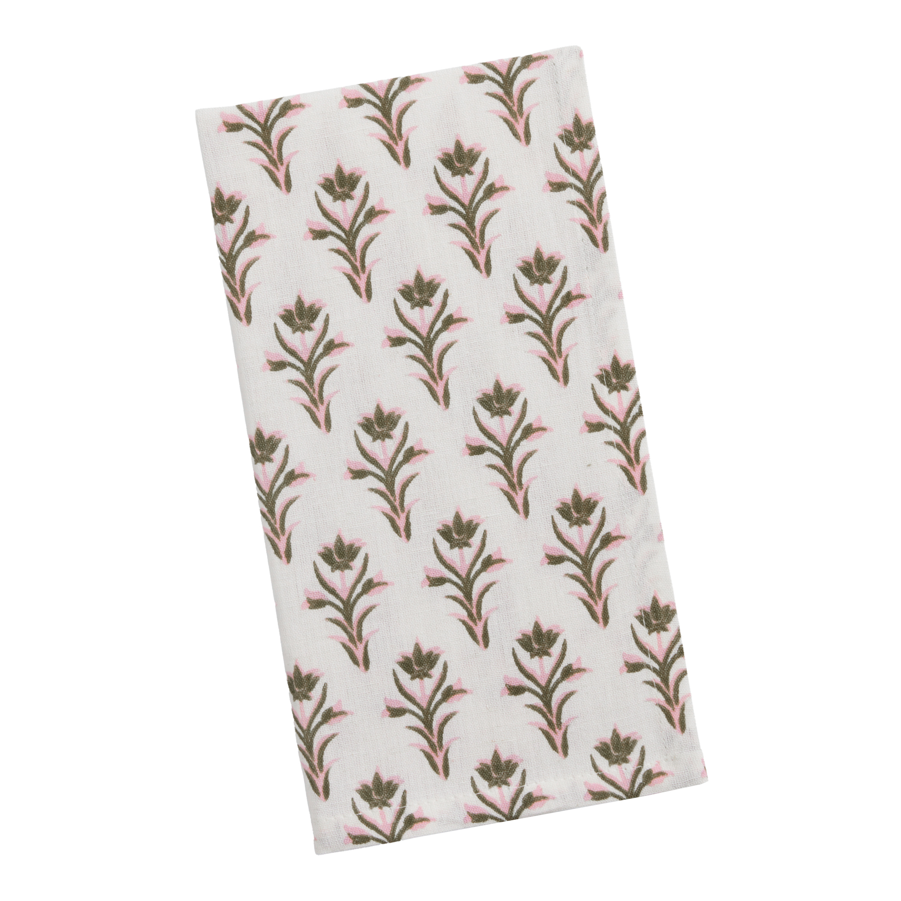 Cream And Green Screen Print Floral Napkin Set of 4 | World Market