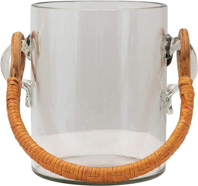 Creative Co-Op 2 Quart Glass Ice Bucket with Bamboo Wrapped Handle Vase, Clear | Amazon (US)