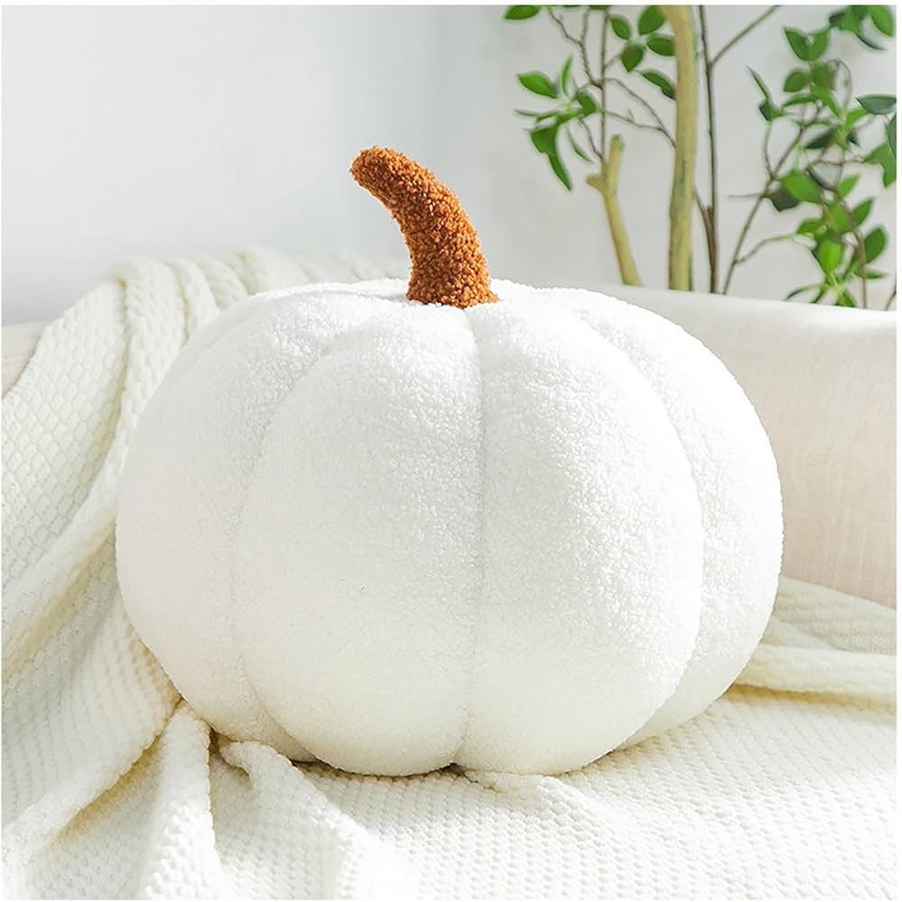 Plush Pumpkin Throw Pillows White 3D Pumpkin Shaped Decorative Pillow Cute Fleece Cushion for Cou... | Amazon (US)