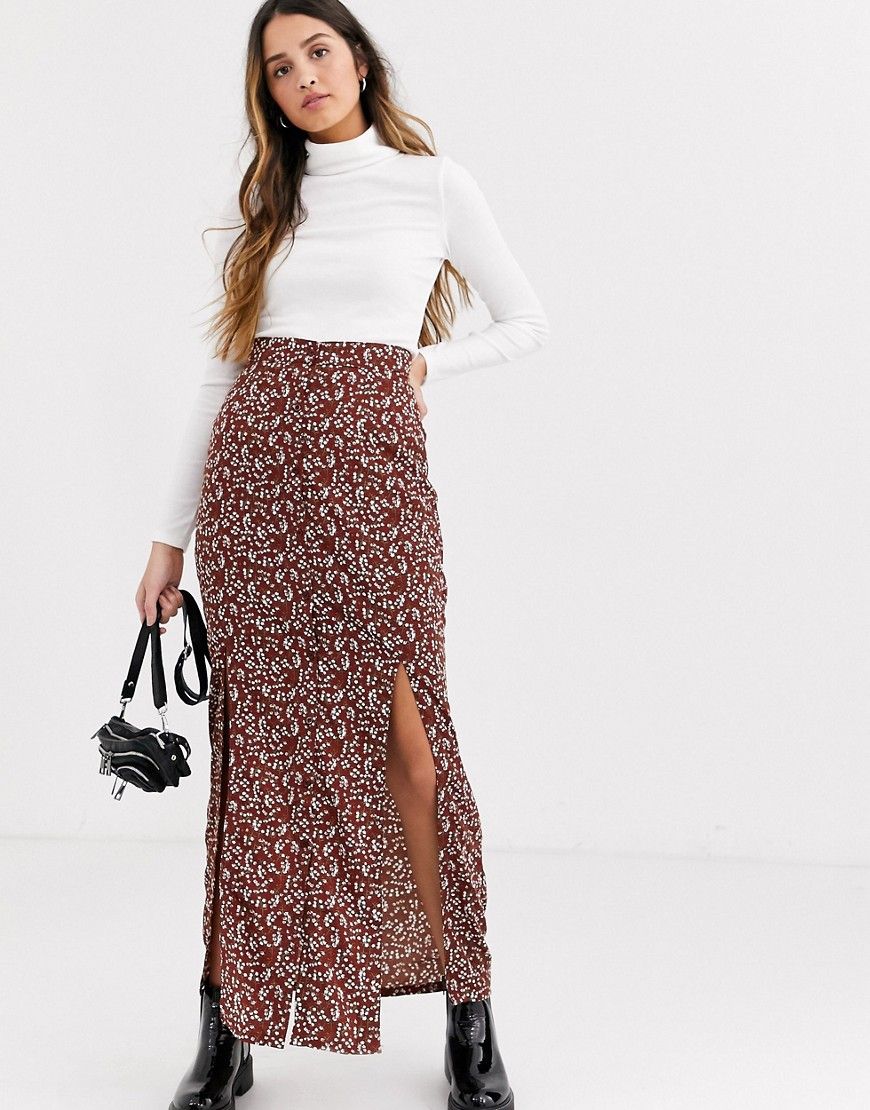 Daisy Street maxi skirt with front split in vintage floral-Brown | ASOS (Global)