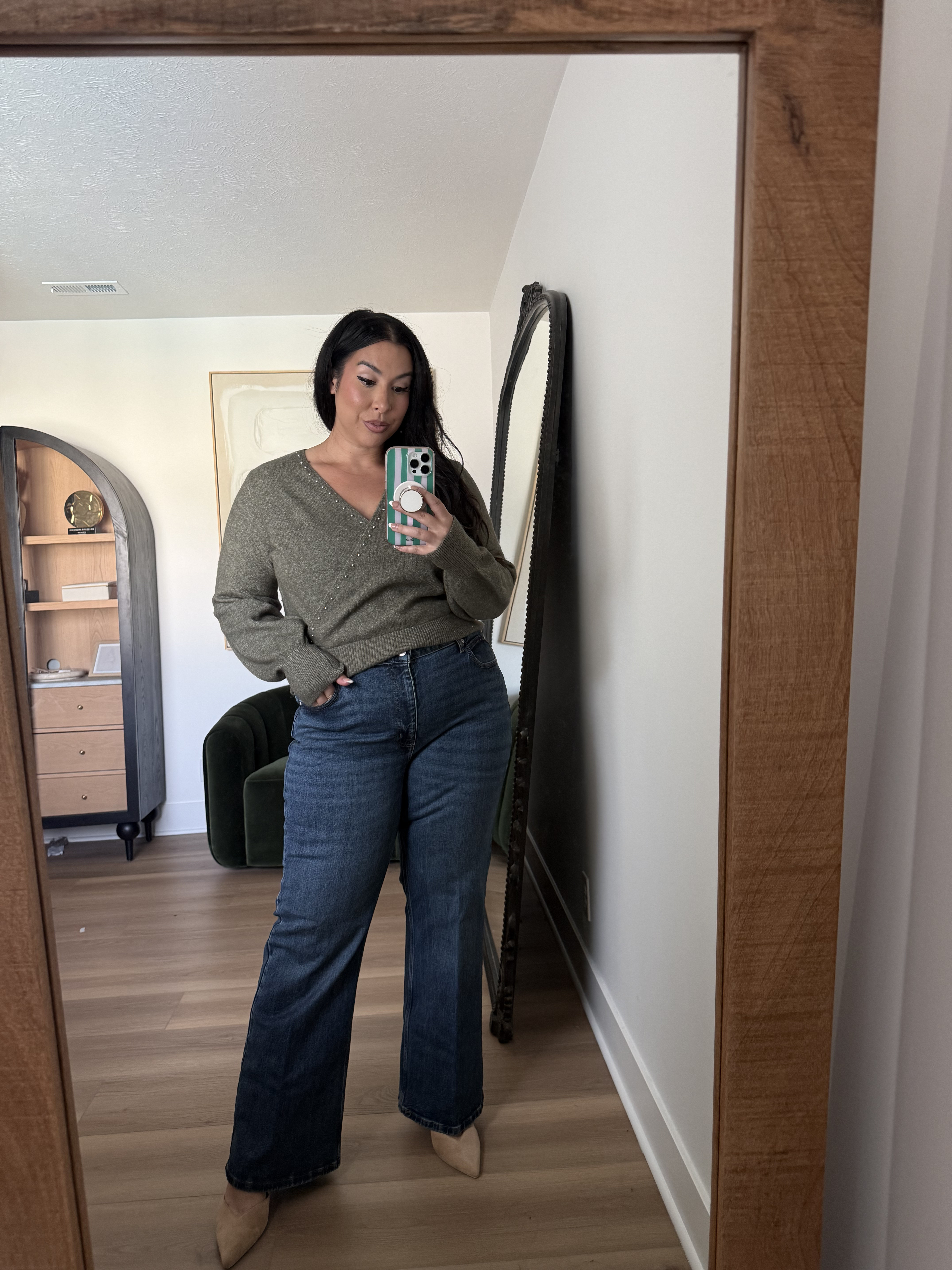 How do we feel about these flare jeans? Styled it with the cutest sweater that's so cozy! Wearing an XL in the top, 16 in the pants! walmart fashion, walmart style, fall style, fall fashion, midsize, curvy 

 #LTKSeasonal #LTKMidsize