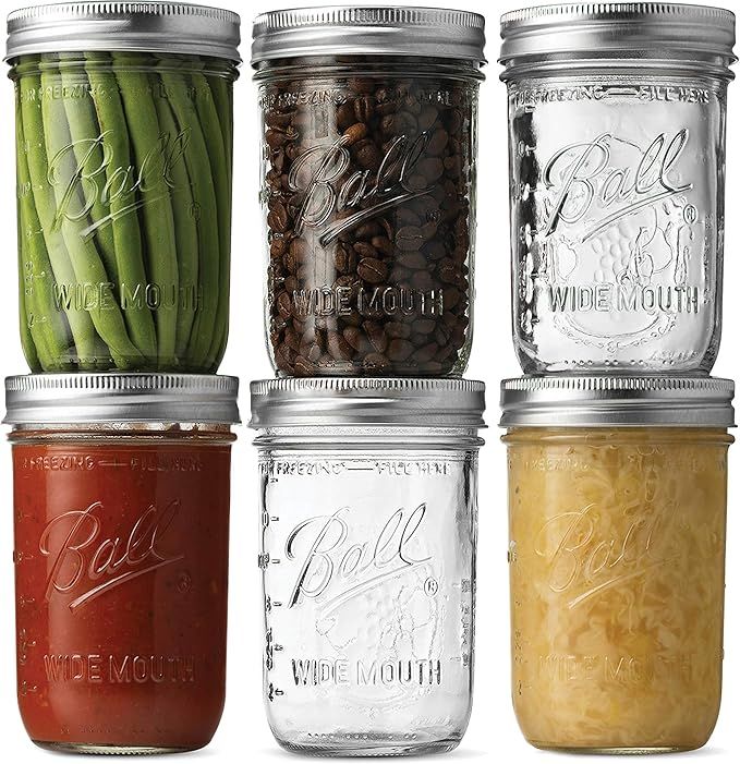 Ball Wide Mouth Mason Jars (16 oz/Capacity) [6 Pack] with Airtight lids and Bands. For Canning, F... | Amazon (US)