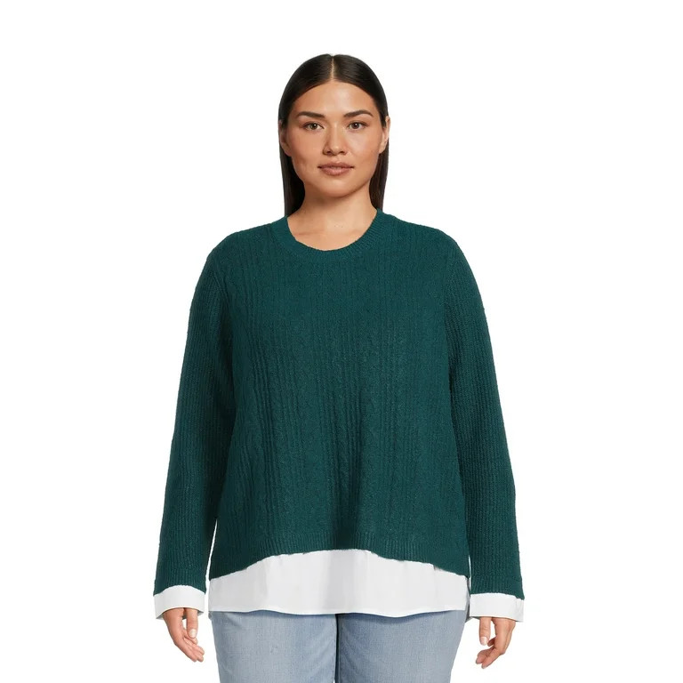 Terra & Sky Women’s Plus Size Layered Look Cable Knit Sweater - Walmart.com | Walmart (US)