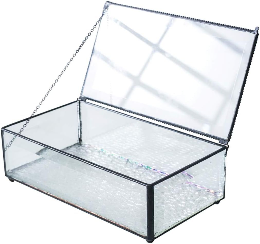 Amazon.com: Clear Beveled Glass Jewelry Keepsake Box, Home Decor Vintage Glass Jewelry Display Or... | Amazon (US)