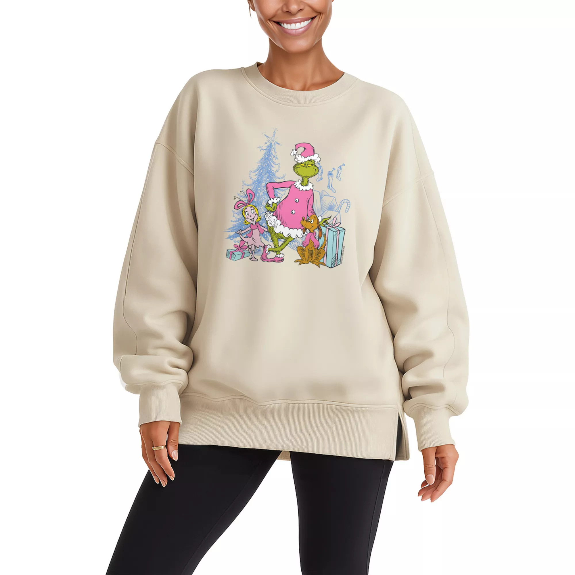 Women's Dr. Seuss The Grinch, Max, & Cindy Lou Who Graphic Oversized Fleece Crew Sweatshirt | Kohl's