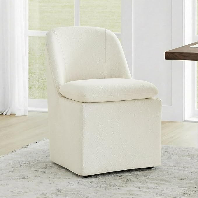 Upholstered Dining Chairs Set of 1 with Casters, Modern Side Armless Deskchair with Washable Slip... | Amazon (US)